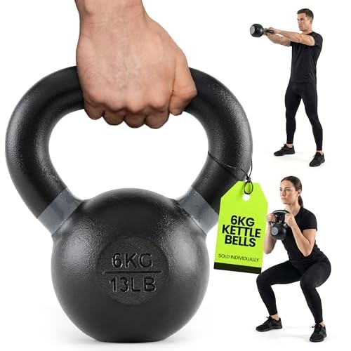 Cast Iron Kettlebell - Powder Coated, Wide Handle for Core & Glute Workouts, Str