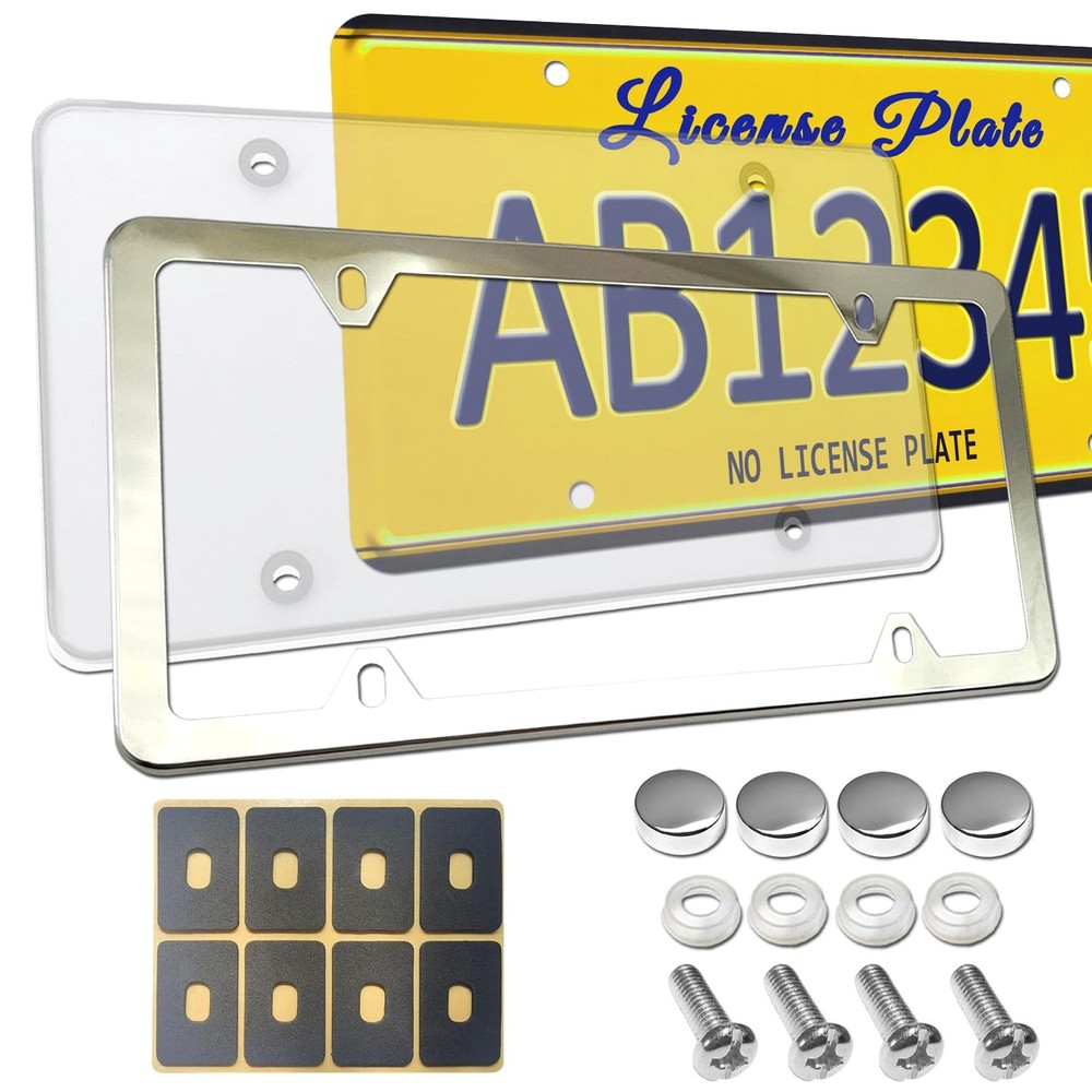 FBJTDQ License Plate Cover Frame Combo- Clear + Stainless