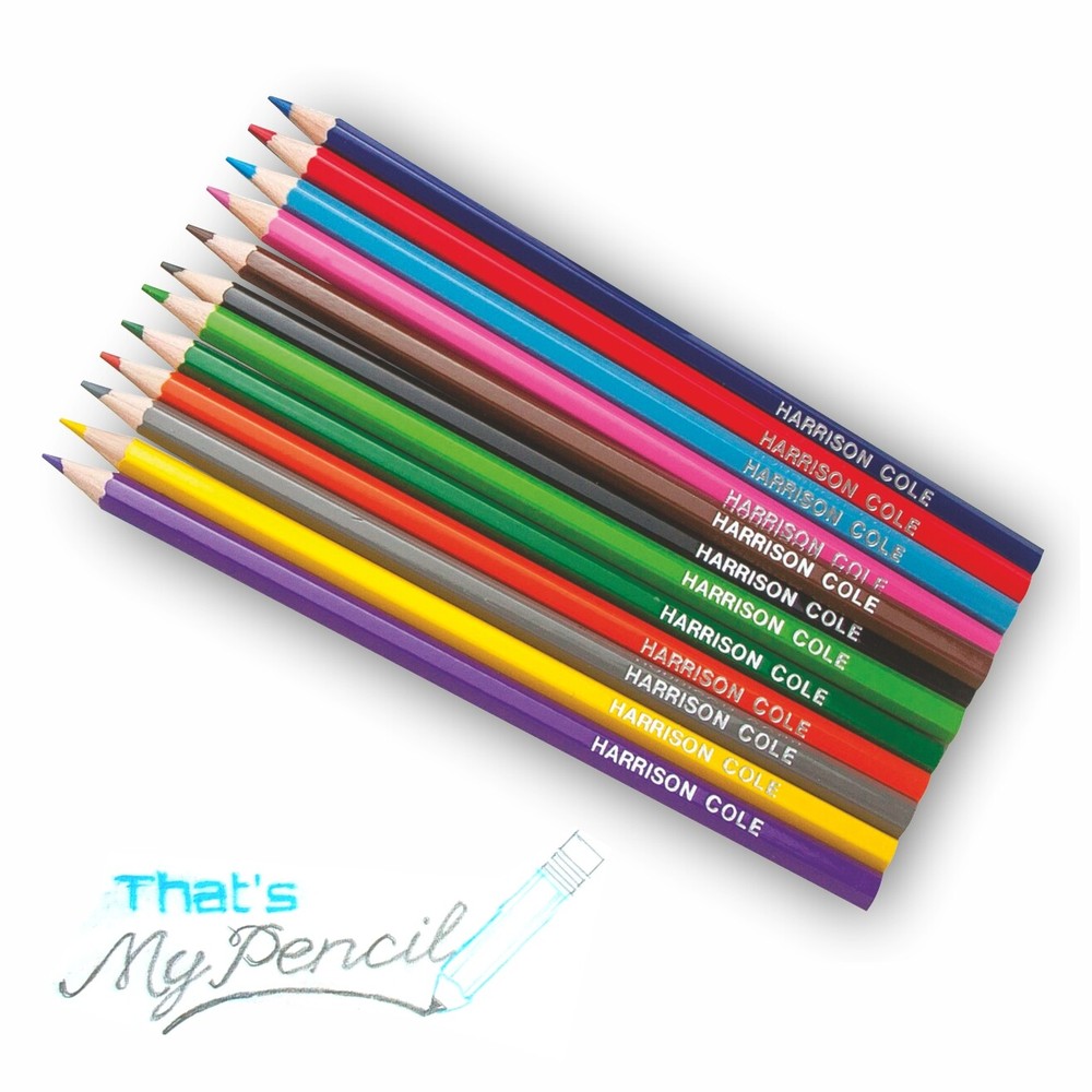 12 Hexagonal Colouring/Coloured Personalised Pencils Embossed with Name