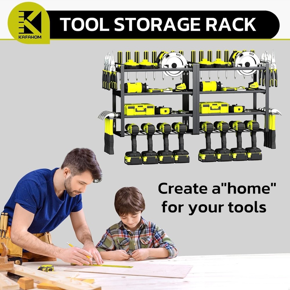Power Tool Organizer - 4 Layer Garage Tool Storage Rack with Drill Holder