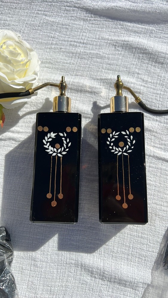 Chic Hollywood Regency Style Hand Painted Austrian Glass Perfume Bottle Atomizer