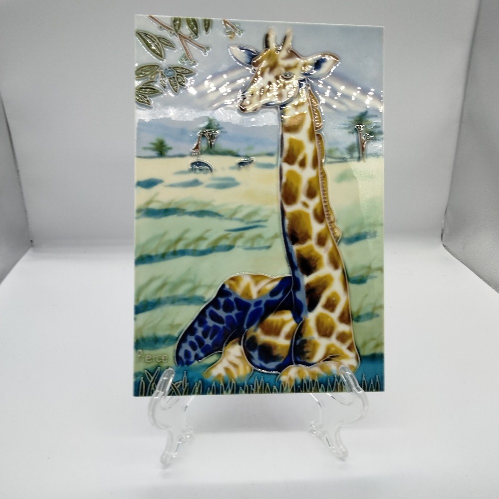 Glazed Giraffe Ceramic Tile by Designer Dylan Scott Pierce 12x8" Signed READ