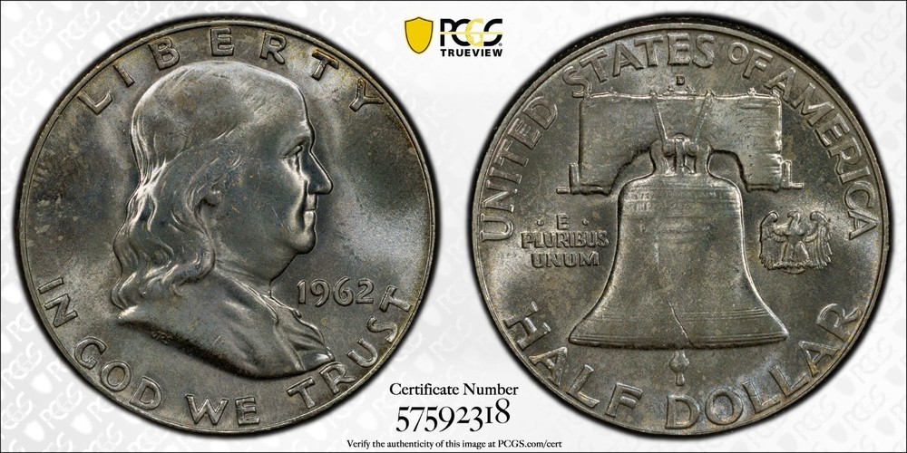 1962-D Franklin Silver Half Dollar - PCGS MS 66 - Gold Shield