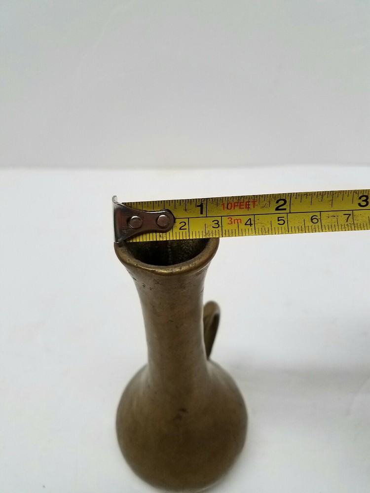 Vintage Solid Brass 5 3/4" Vase Handled Flower pitcher Nice Patina