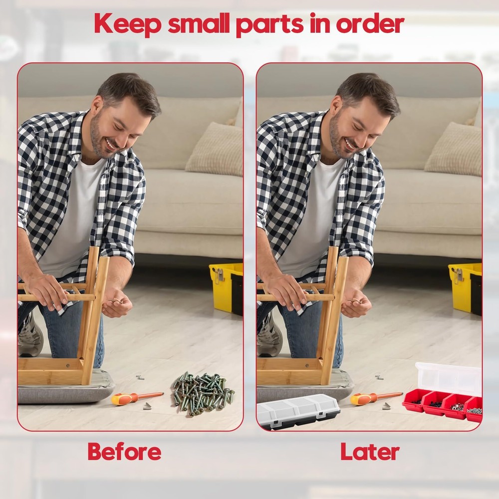 Duogalia 4 Pack Screw Organizer Box with Lids 4 Compartments Tool Bin Stackab...