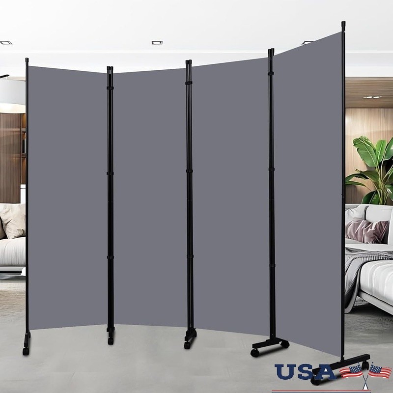 Portable 4 Panel Room Divider Self-locking Rollers Freestanding Privacy Screen