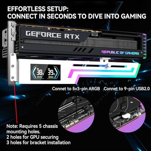 Adjustable ARGB GPU Support Bracket with Temp Display - Anti-Sag Graphics Card S