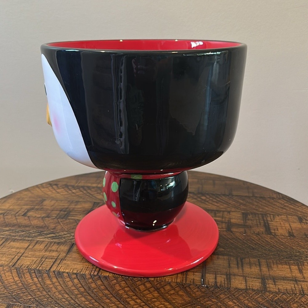 Hand Painted Holiday Penguin Ceramic Trifle Bowl