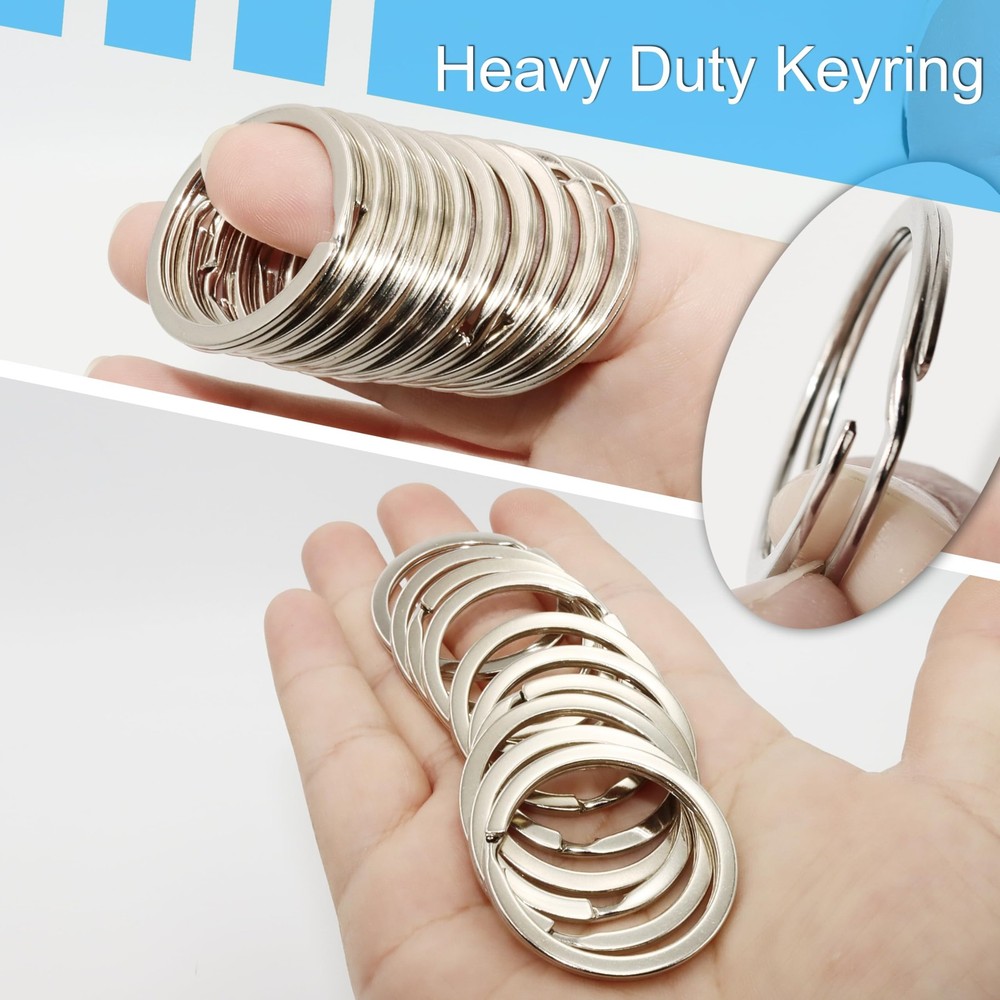 Key Rings - 1.25" (32mm) 50Pcs Flat Split Keychain Bulk Heavy Large, Silver