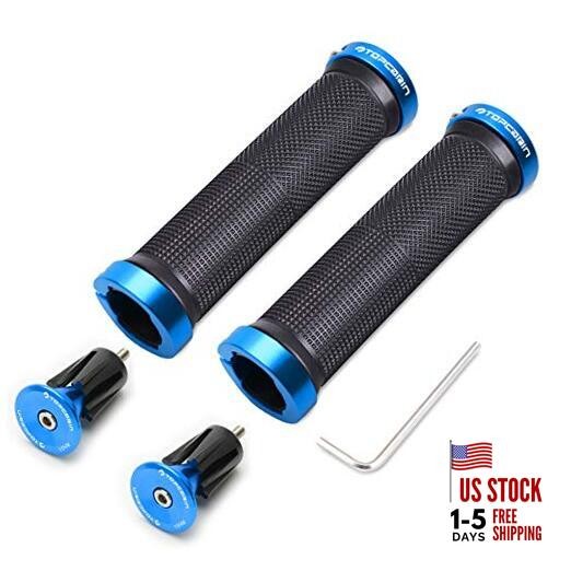 Double Lock Bicycle Handlebar (Aluminum Lock Plug+grips) Light blue 1 Pair