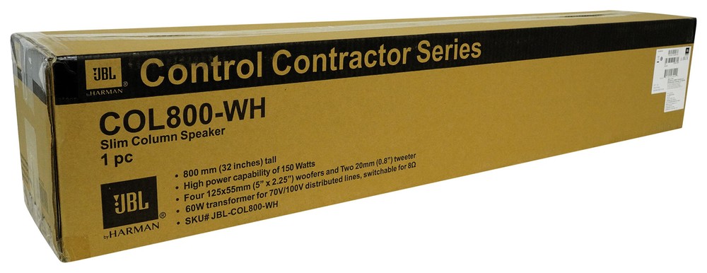 JBL COL800-WH 32" White 70V Commercial Slim Column Wall Mount Array Speaker