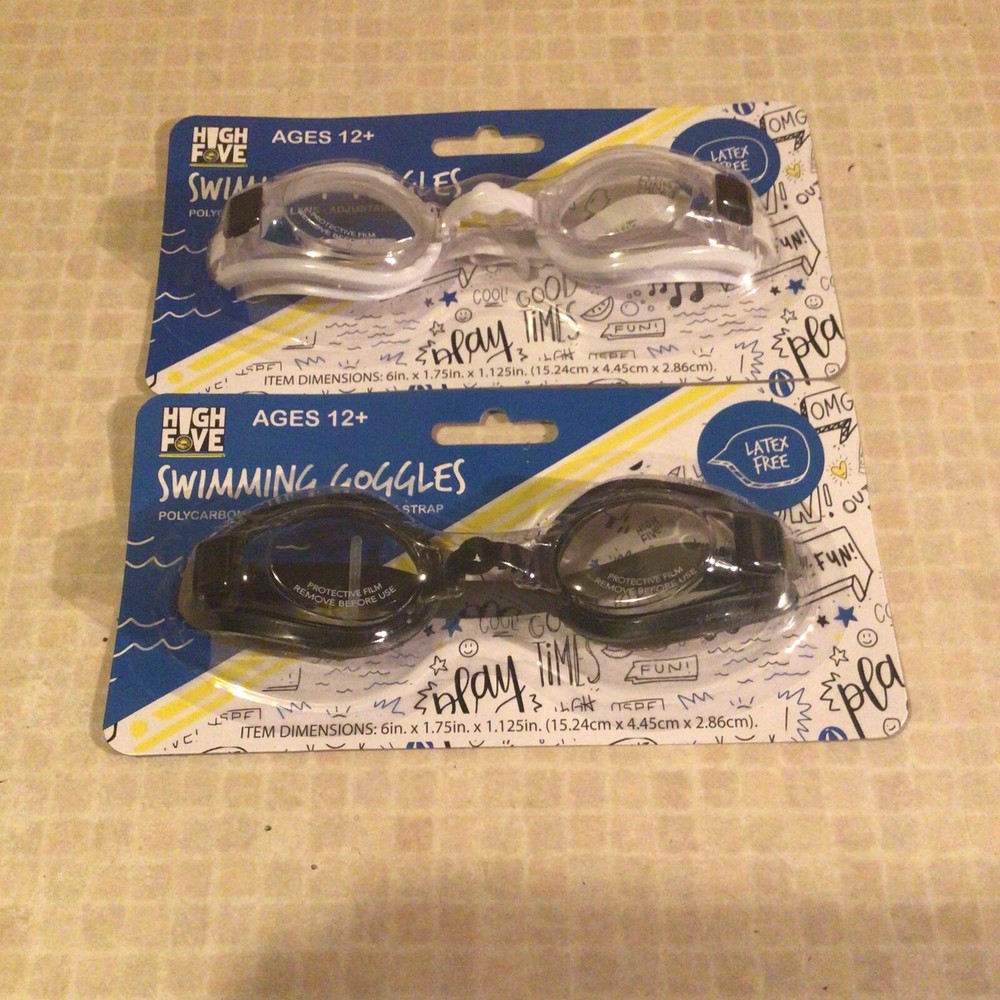 (2) Swimming Goggles Adjustable Strap Adult 12+ White & Black