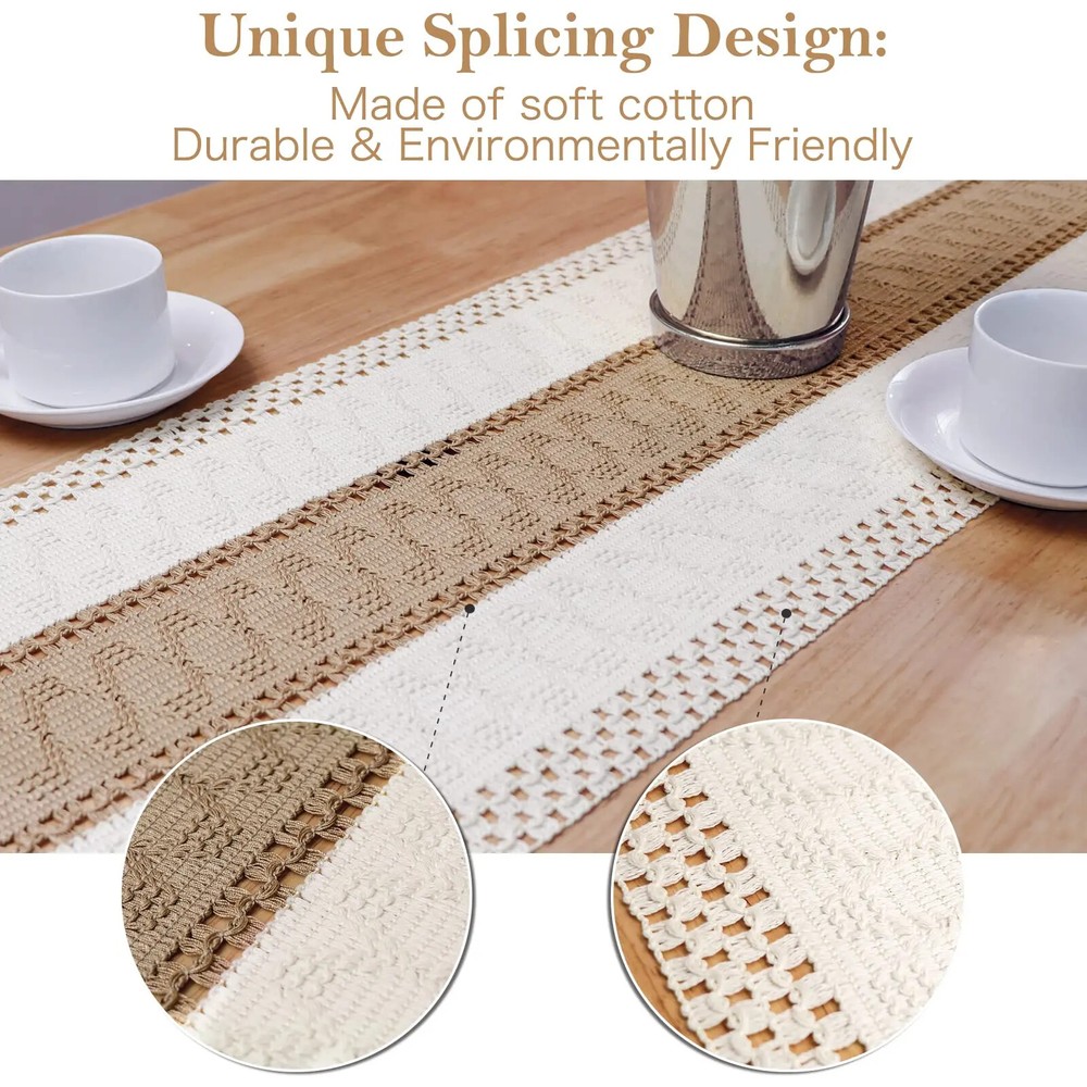 Splicing Burlap Table Runner Farmhouse Style, Boho Table Runner Modern Farmhouse