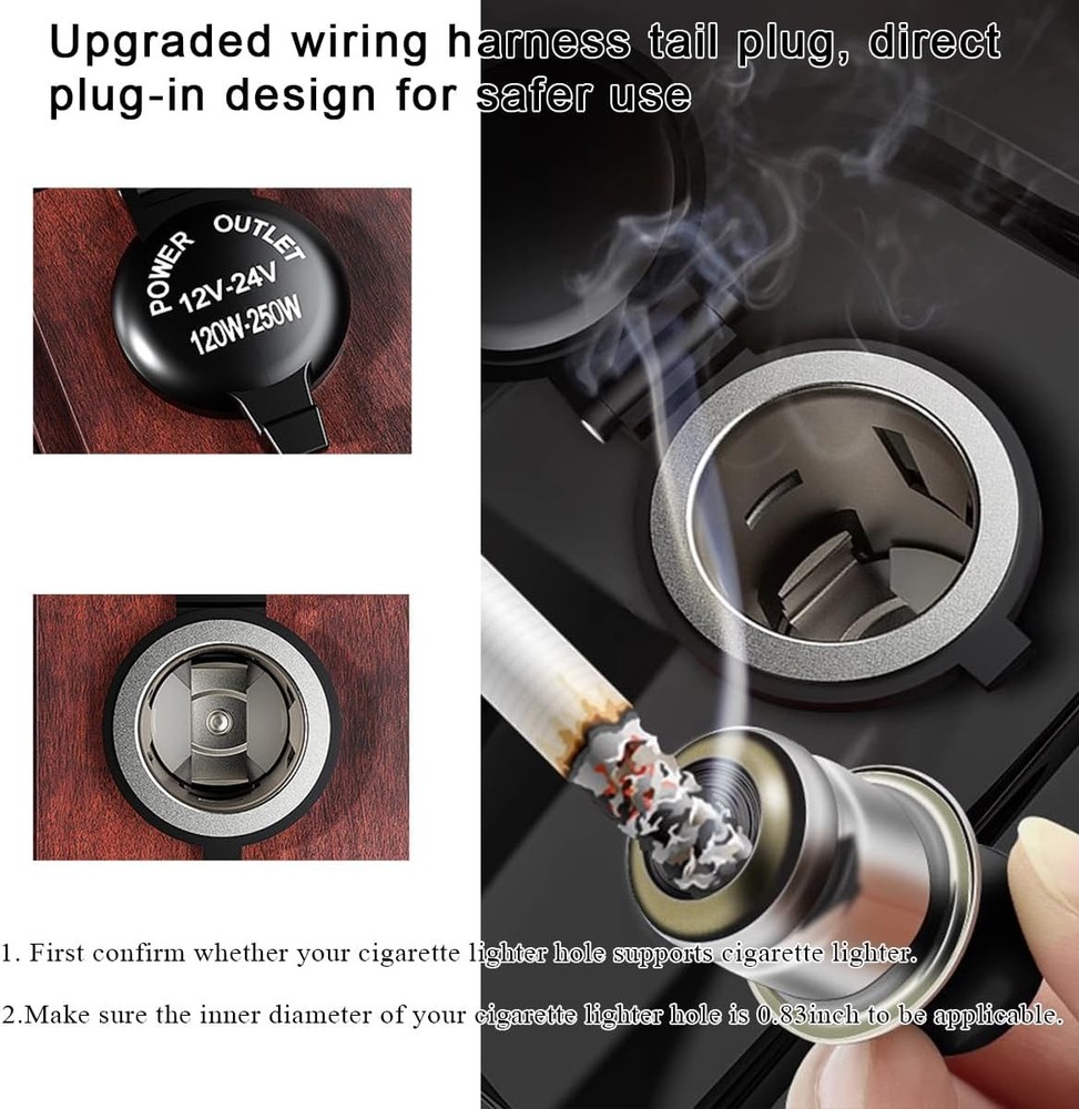 Car Cigarette Lighter Socket, DC 12V Waterproof Cigarette Lighter Power Adapter
