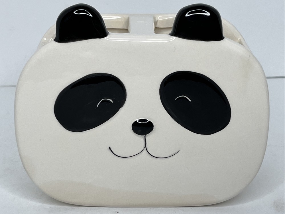 Isaac Jacobs Ceramic Panda Head 2-Section Multipurpose Organizer Caddy Vase READ