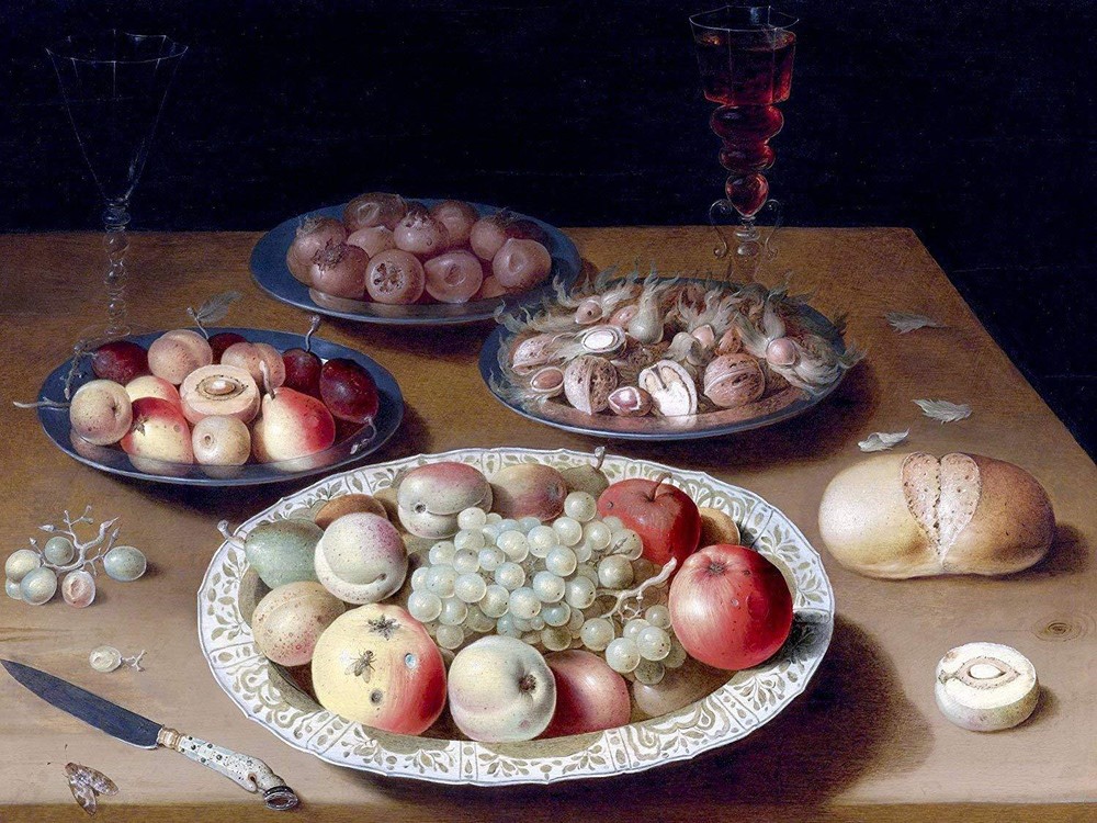 fruit apple peach grapes by O. Beert Tile Mural Kitchen Backsplash Ceramic 10x8