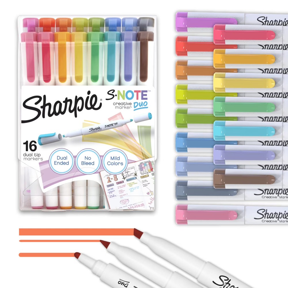 Sharpie S-Note Duo Dual-Ended Creative, Assorted Colors, Fine & Chisel Tips