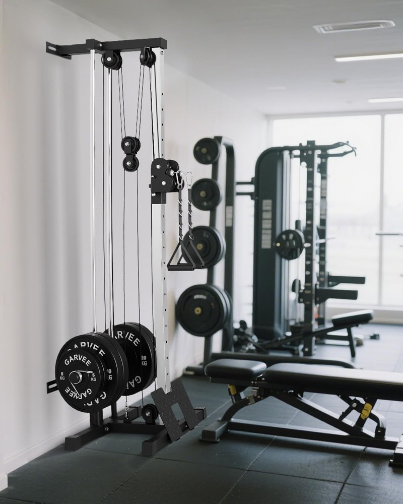 Wall Mount Cable Machine, LAT Pulldown Machine w/ 19 Position Dual Pulley System