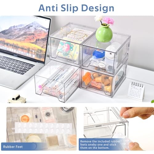 Plastic Drawers Storage, 6 Pack Clear Stackable Storage Drawers, 6Pack Standard