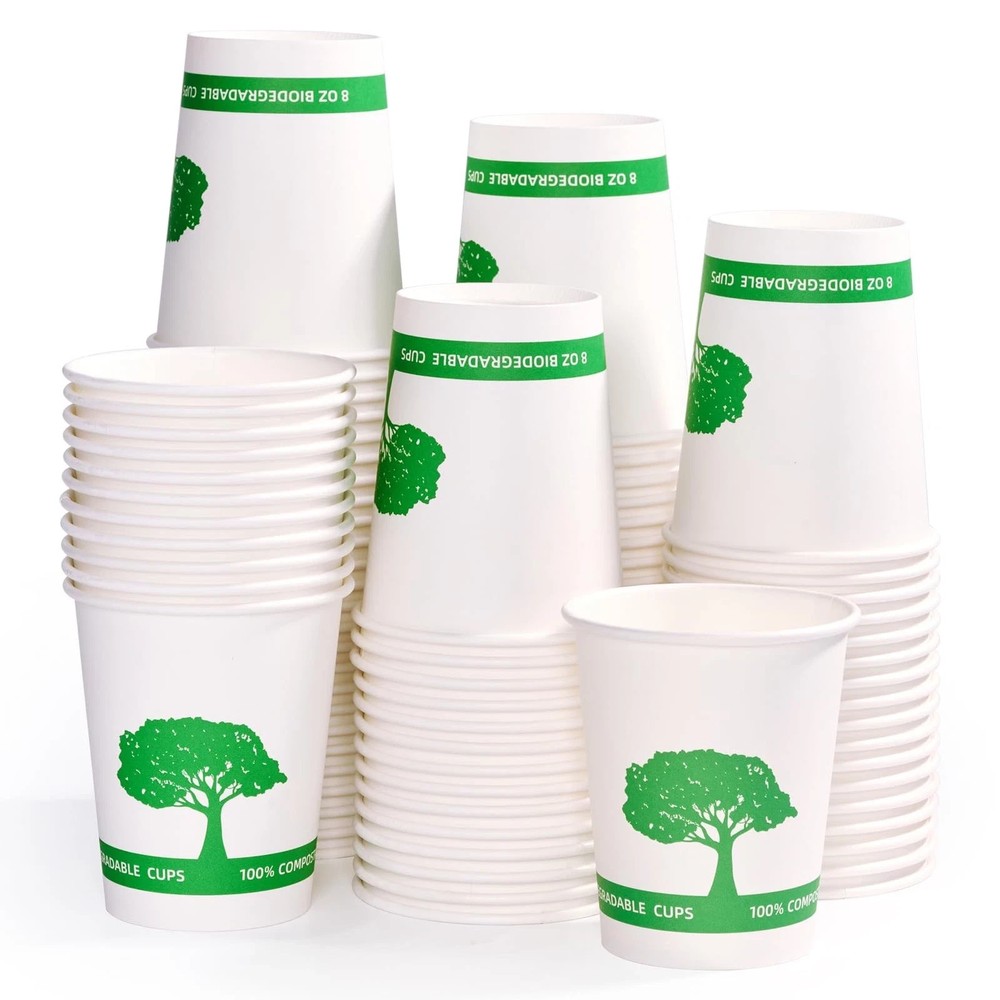Vplus 400 Pack Compostable Paper Cups, 8 oz Coffee 8 OZ, White