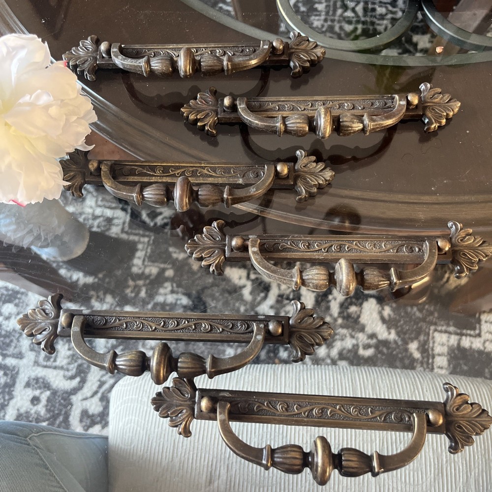 Vintage Brass Pull Drop Handle Canada 5” On Center Set Of 6