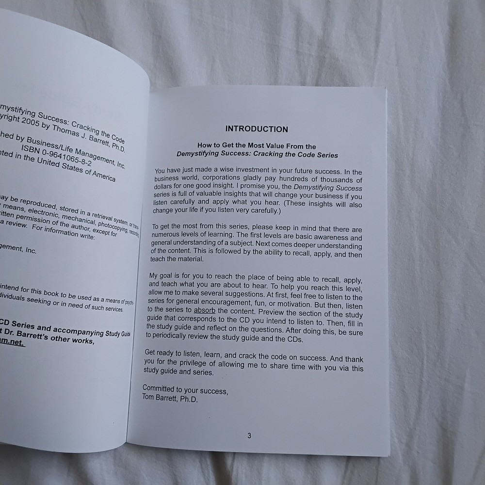 Demystifying Success: Cracking The Code By Dr Tom Barrett 7CD Set w/ Study Guide