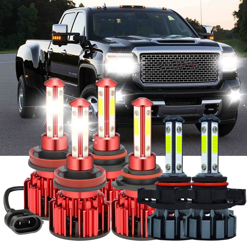 For 2007-2013 GMC Sierra 1500 6x 6000K LED Headlight Hi/Lo Fog Light Bulbs Combo