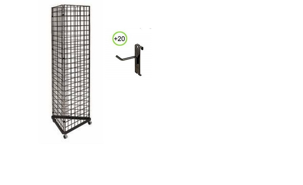 New!  3-Sided Gridwall Triangle Display + 20 Pcs. 4" Gridwall Hooks - Black
