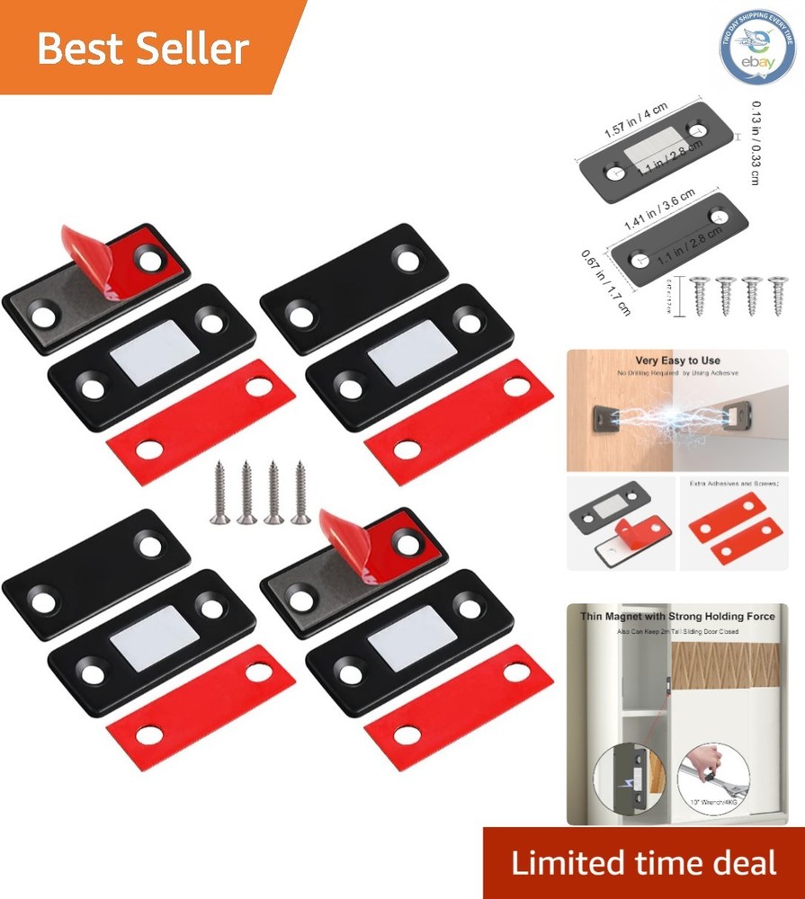 Ultra Thin Magnetic Cabinet Catch 4 Pack - Strong Adhesive Closure Solution