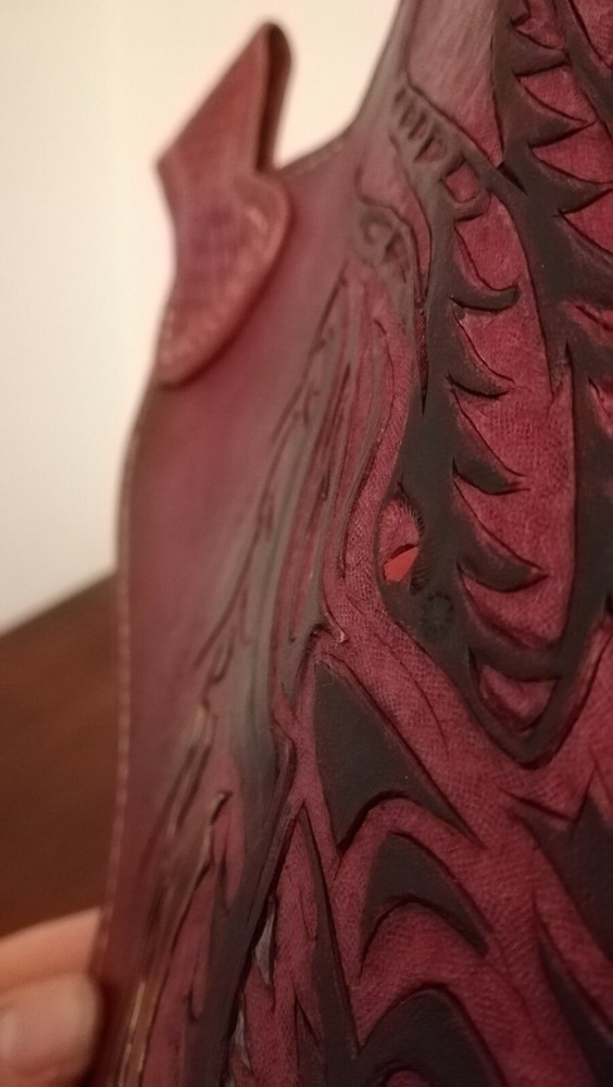 Handmade Dragon Engraved Leather Headlight. Archery.