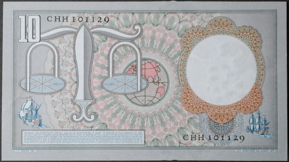 Netherlands P85a 10 Gulden AU++