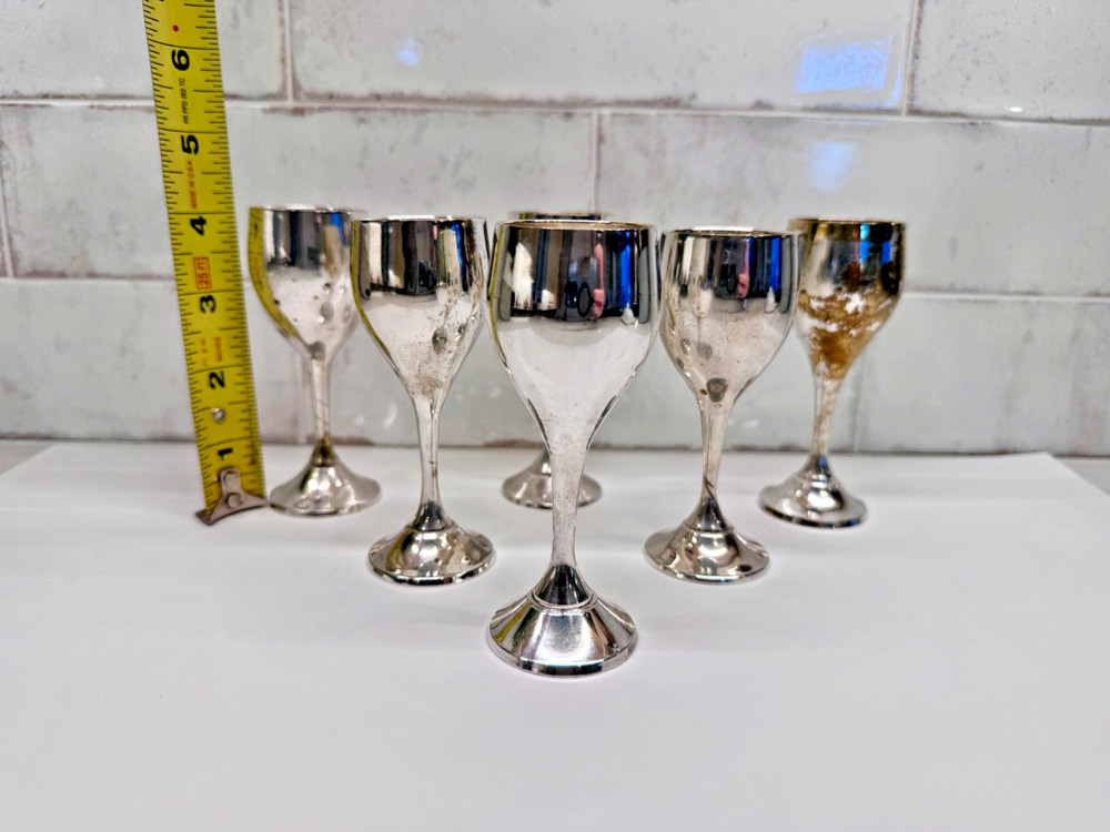 6 Vintage Silver EPNS Stem Goblets small 4" Silver