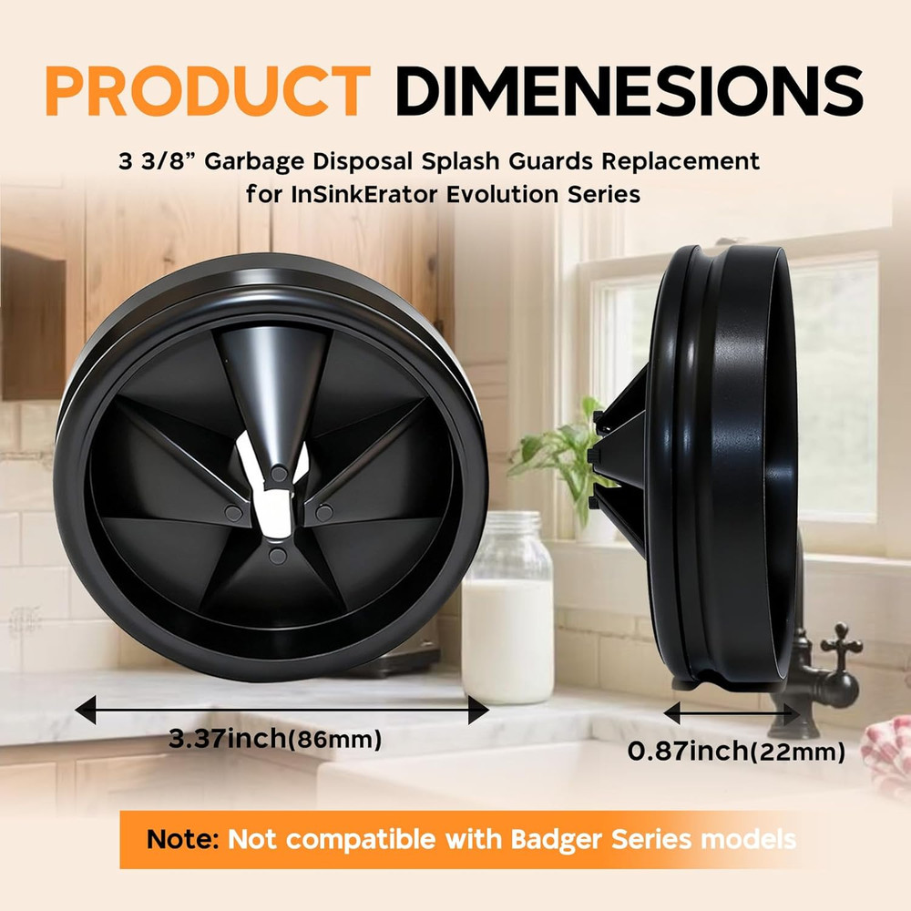2Pc Garbage Disposal Splash Guard 3-3/8in Nitrile Sink Baffle Replacement
