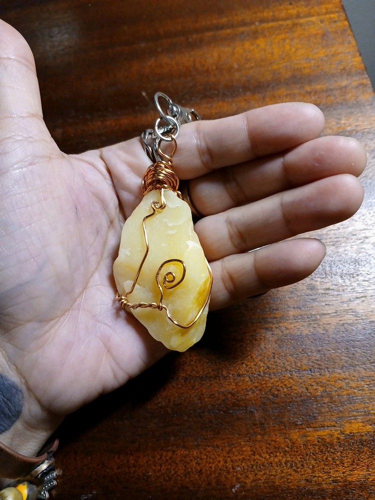 Copper wire wrapped Orange Calcite