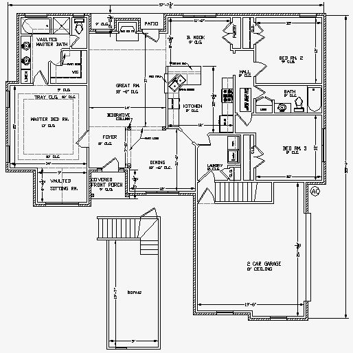 Amanda 1706G-3 side/brick Home, House plan 3 bed room, 2 bath split plan in PDF