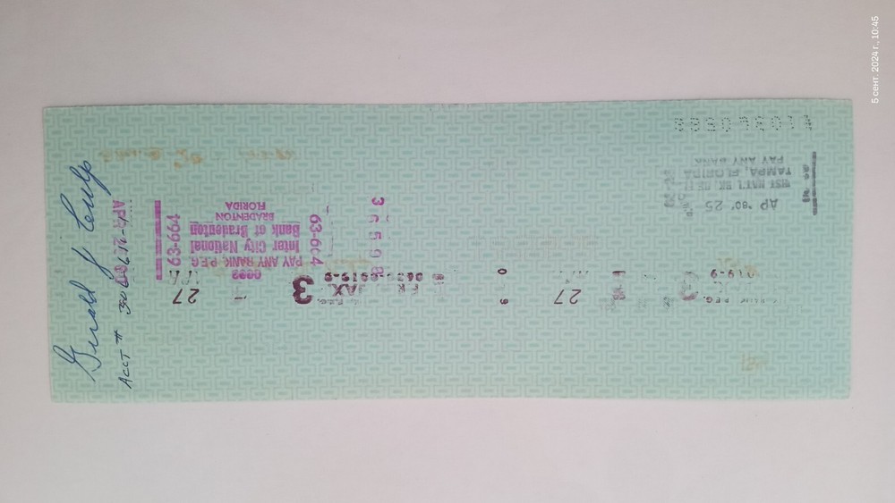 1980 Pirates (Spring Training Check) Bradenton, FL - Gerald J. Culp #154