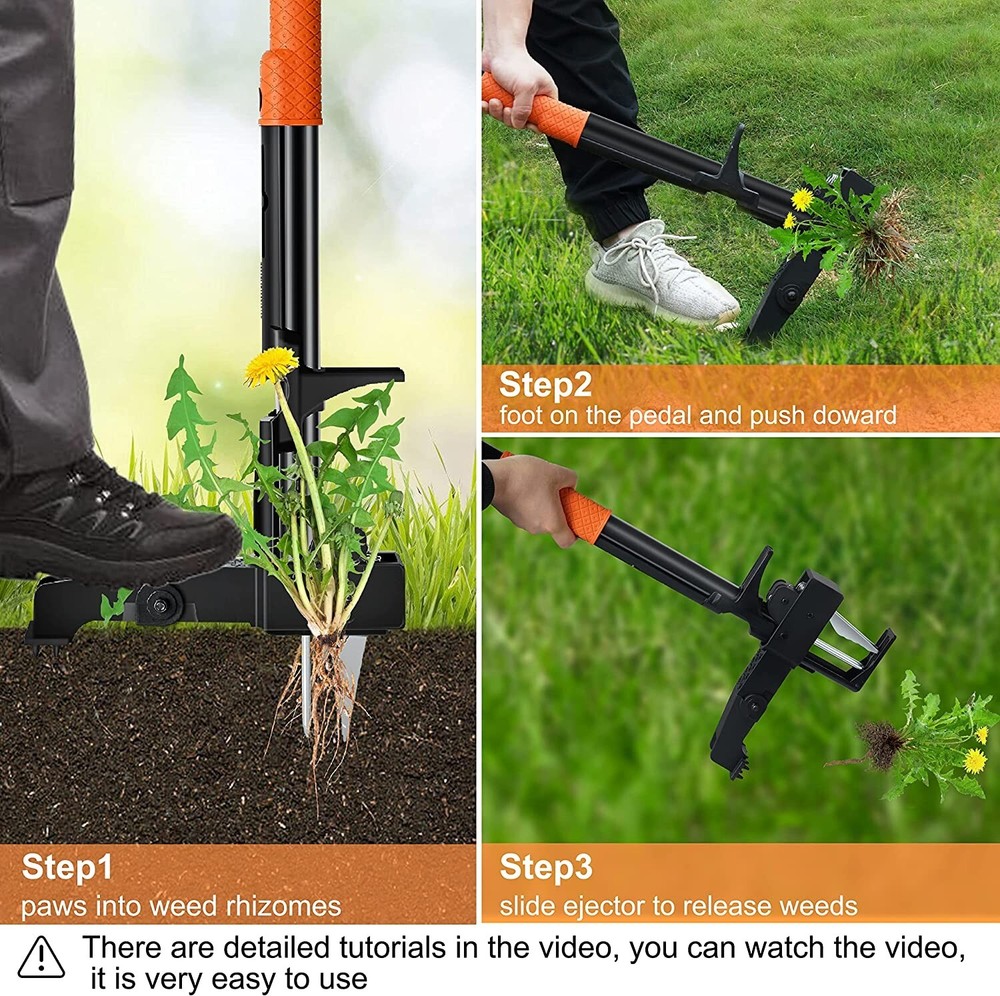 Goodpartner Weed Puller Tool Stand-Up - 40" Long Handle Weed Picker with Leaf Ba