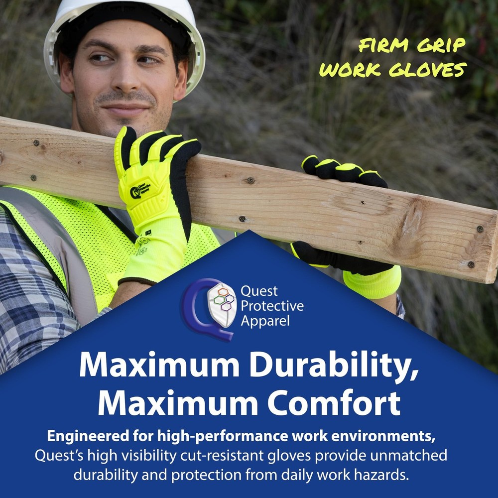 Quest Protective Apparel High Visibility Cut and Impact Resistant Work Gloves...