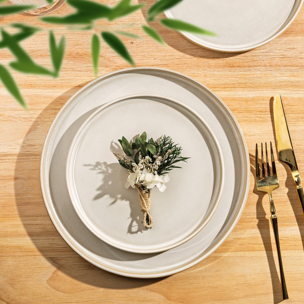 Ceramic Dinnerware Sets, Handmade Reactive Glaze Vanilla White Service for 4