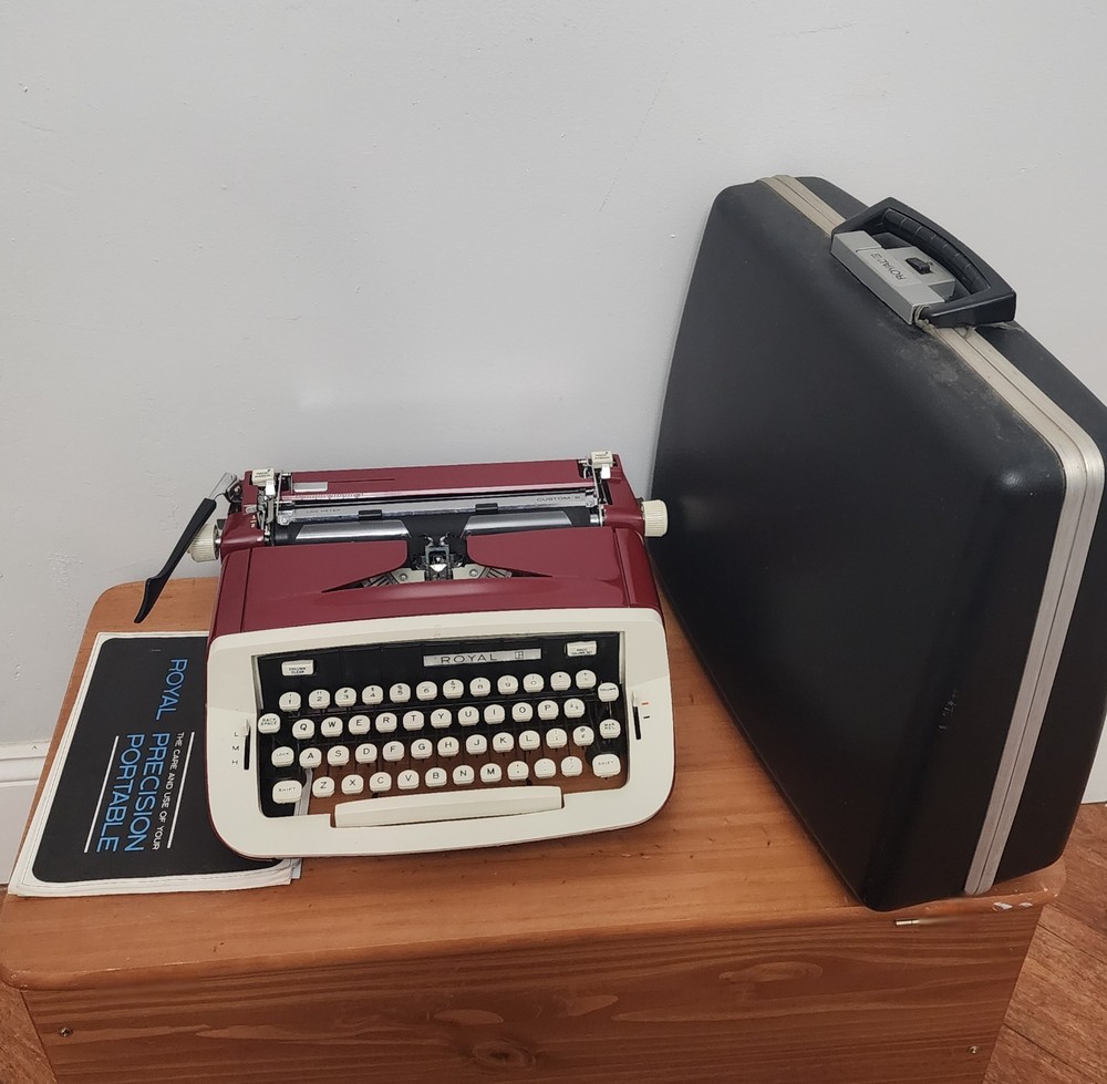 Royal Custom III Red & Tan Typewriter With Original Case, Key, & Instructions