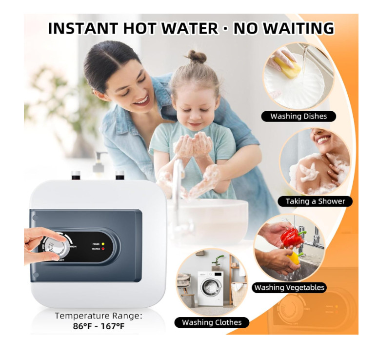 Calentador de Agua Mini 4 Gal 1500W Bajo Fregadero Cocina Baño RV. Nuevo
