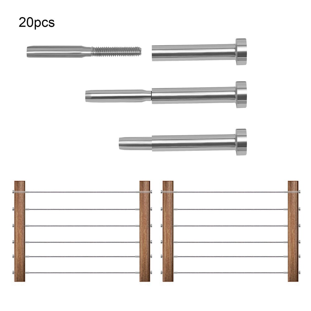 20 PCS Cable Railing Hardware Invisible Receiver Swage Stud End Fitting Kits New