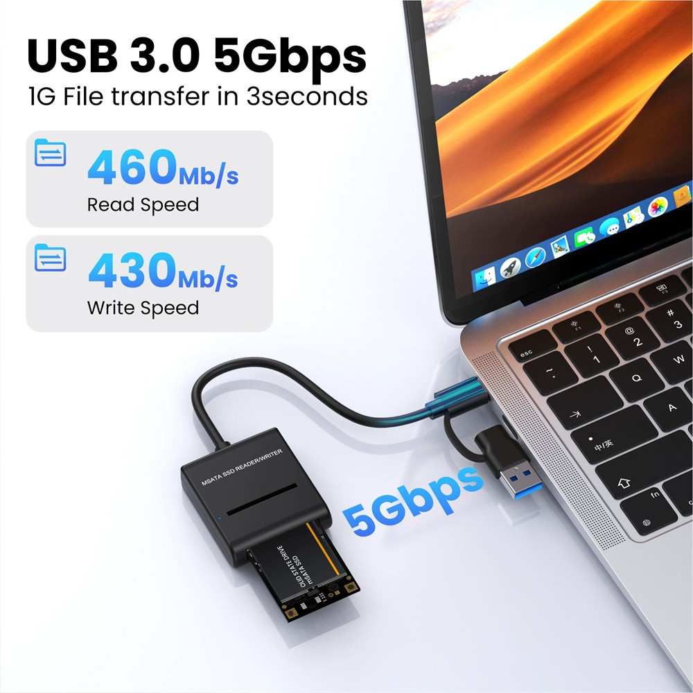 mSATA SSD Enclosure Reader/Writer,USB A/USB C to Mini SATA SSD Enclosure Adapter