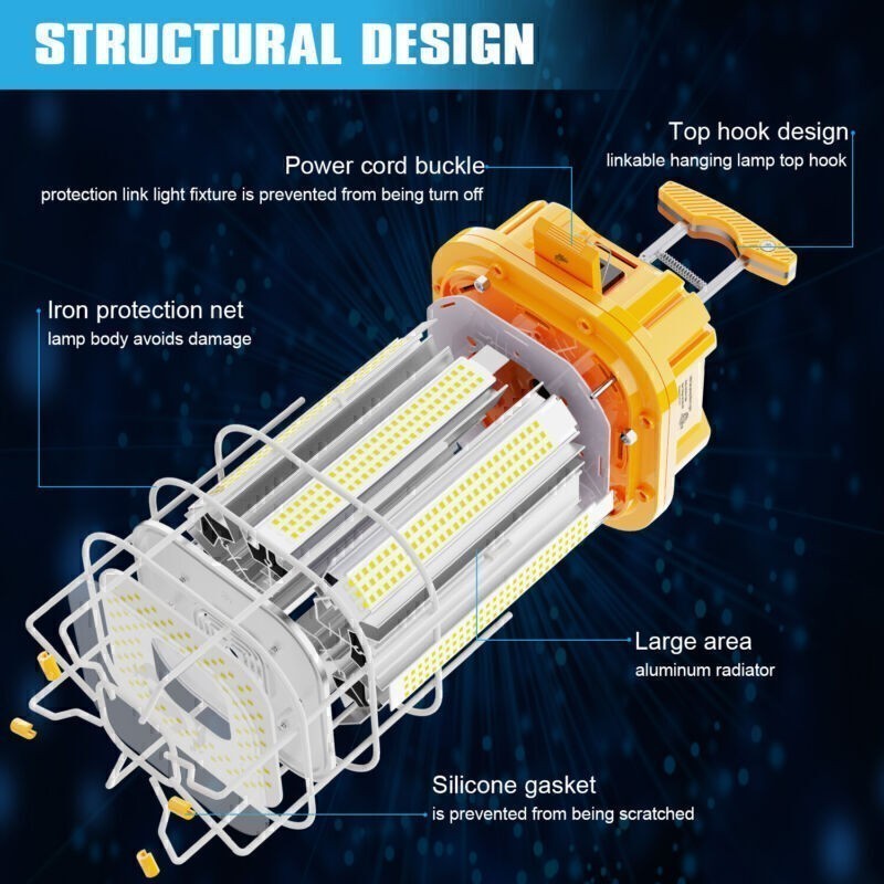 100W Linkable Construction Job Site Hanging Temporary Work Lights ON/Off Switch