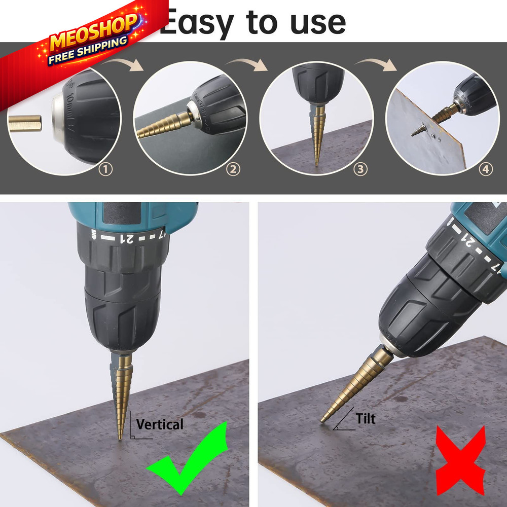 IRONANT Step Drill Bits, 5PCS HSS Titanium Bit Set, 50 Straight