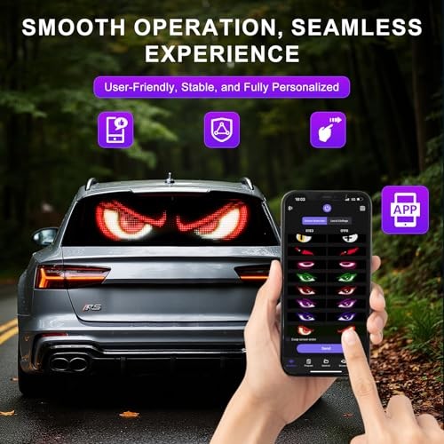 2 Pack LED Eyes for Car Windshield 14.56"x3.62", Programmable Animated Black