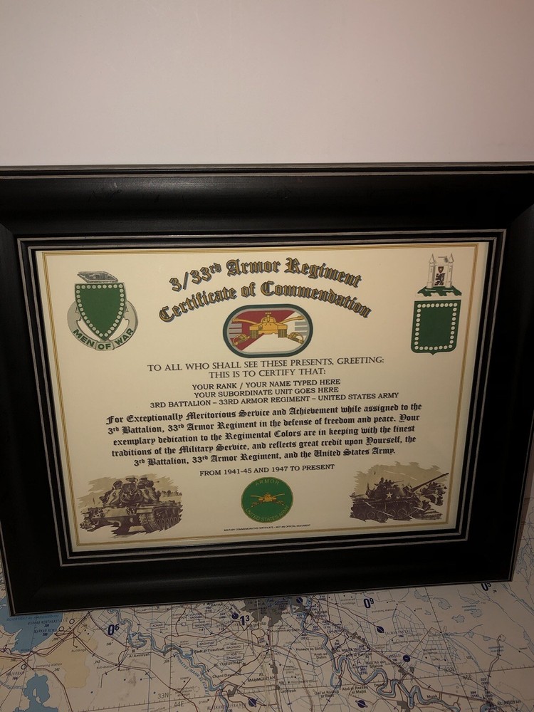 3RD BN - 33RD ARMORED REGIMENT / COMMEMORATIVE - CERTIFICATE OF COMMENDATION