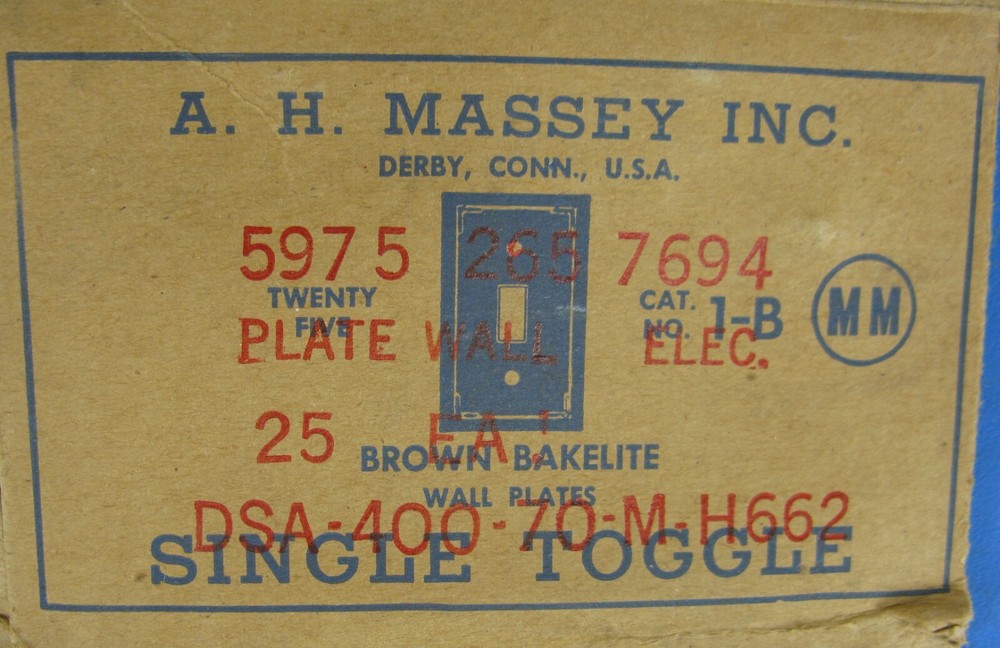 (2) VINTAGE BROWN BAKELITE TOGGLE SWITCH WALLPLATE A.H. MASSEY 1-B