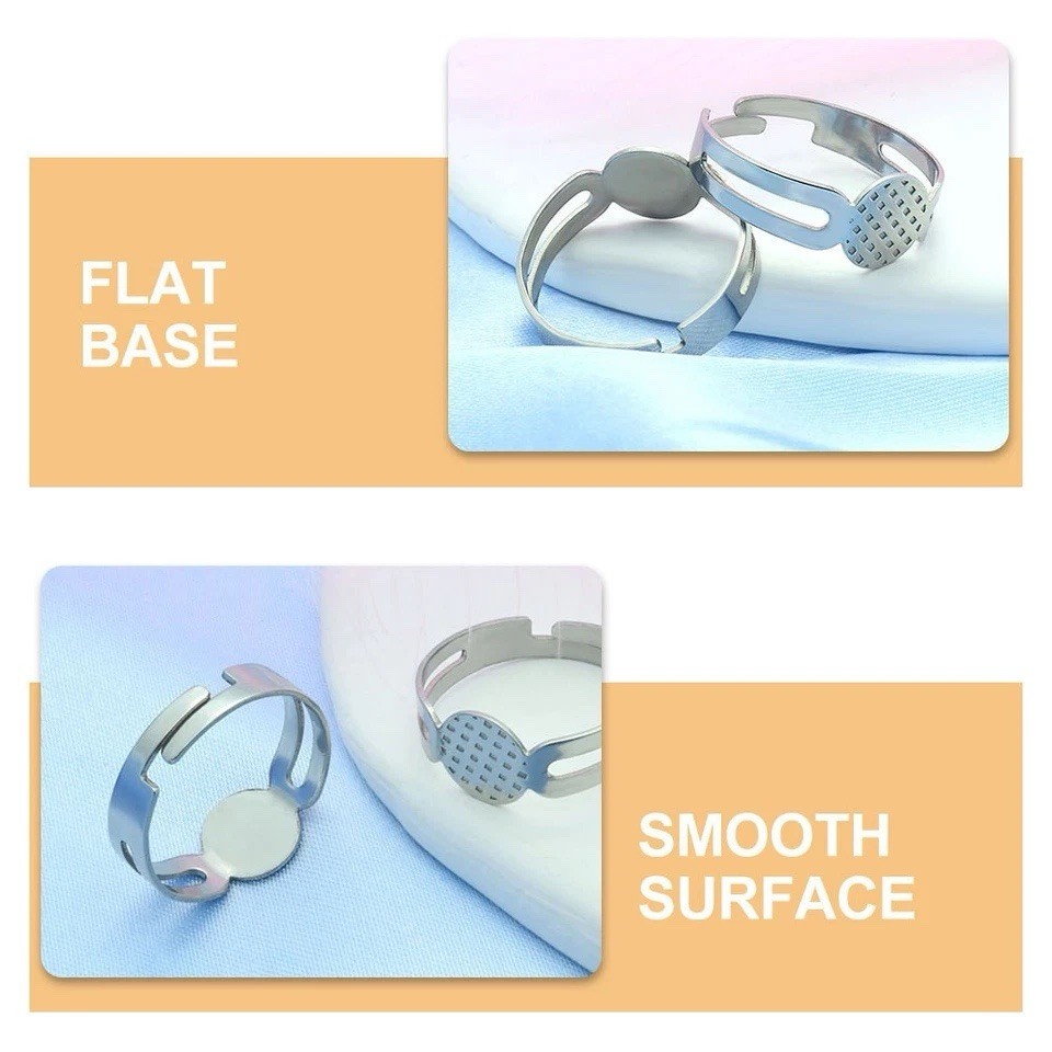 Silver Adjustable Metal Ring Blanks with Flat Base and Smooth Surface
