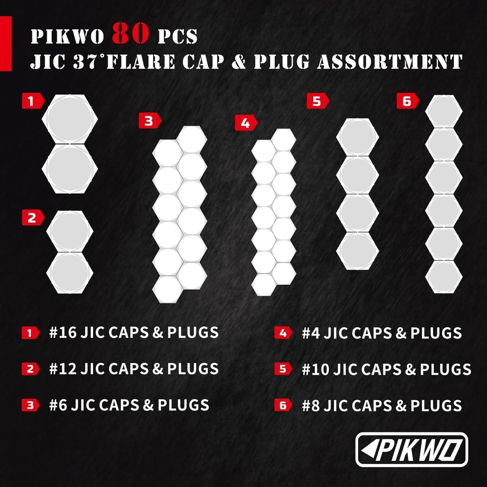 80 Pcs JIC 37 Degree Flare Plug and Cap Set Precision Threading Dash Size 04-16